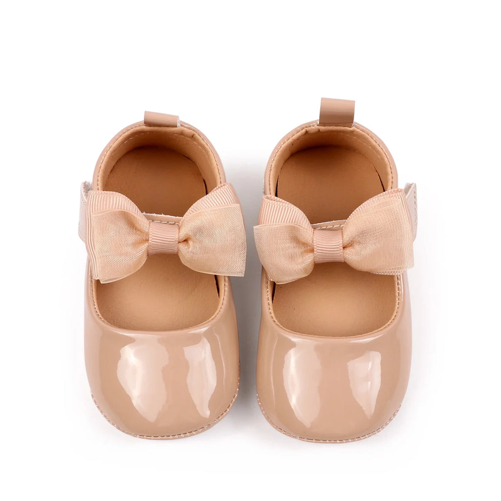 Spring And Autumn Baby Girls Cute Solid Color Bowknot Decor Soft Sole Flats Shoes First Walkers Non-Slip  Princess Shoes 0-18M