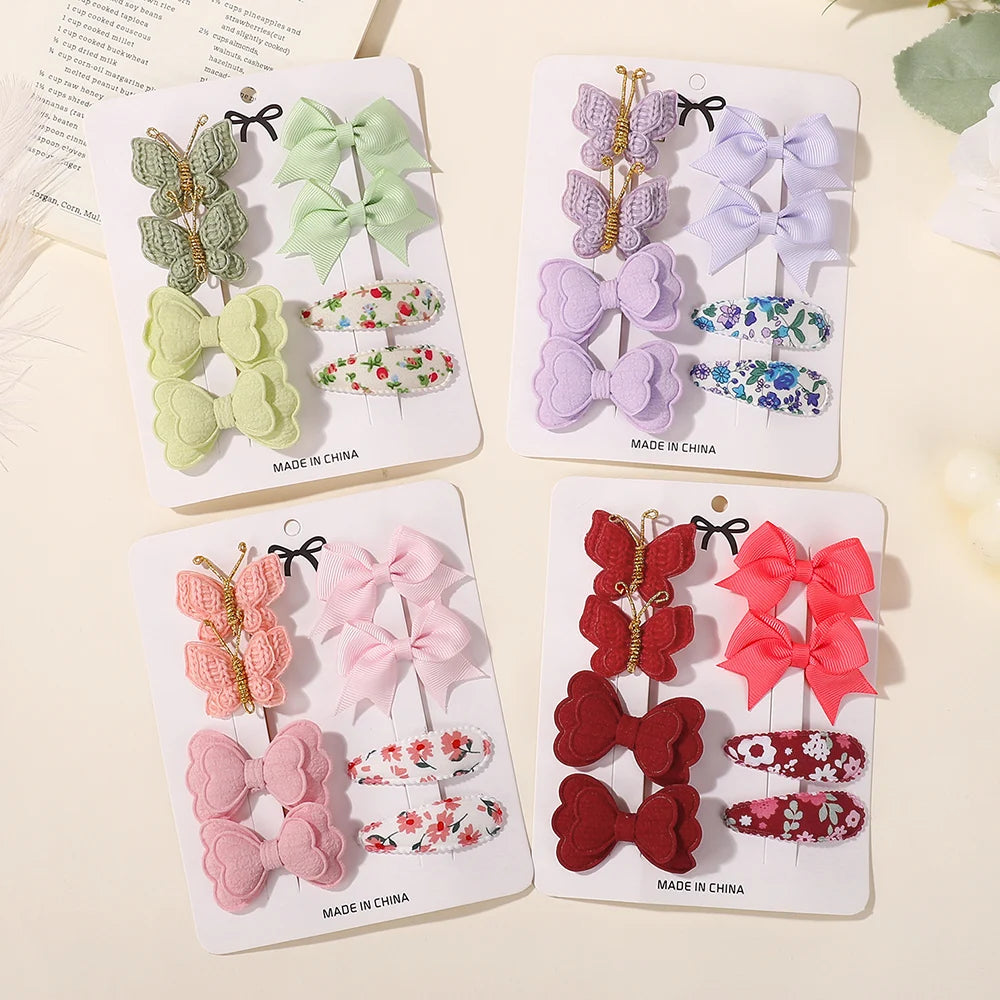 8Pcs/set Boutique Children's Hair Clip Hair Accessory Set Gift Knitted Butterfly Bangs Hairpin Ribbon Bows Hairgripes