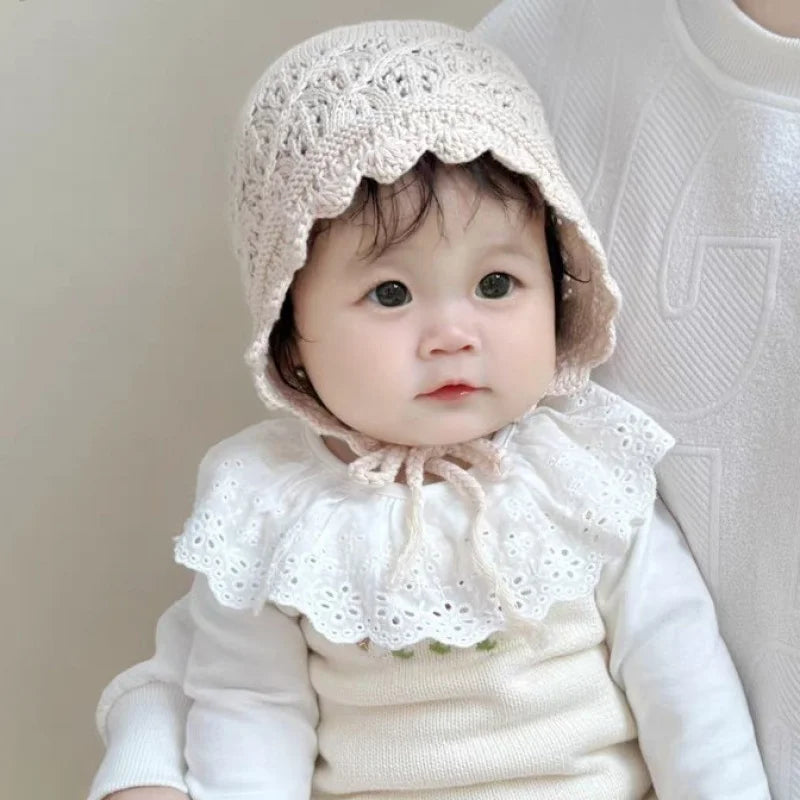 Solid Color Trendy Baby Hat Handmade Lace Turban Baby Hat Girl's Knitted Hat Newborn Hat Wholesale