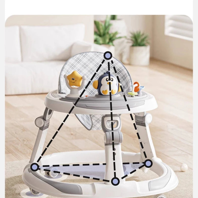 Baby Walker Foldable Multifunctional Toddler Learning Walk Car Anti O-Leg Design Adjustable Music Tray Safety Wheels