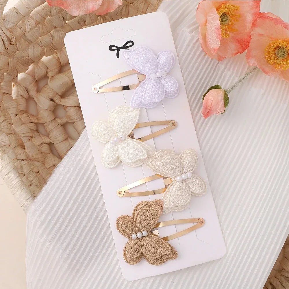 Baby Girls Hair Clips 4Pcs Set Handmade Crochet Butterfly Alloy Hairpins Headwear