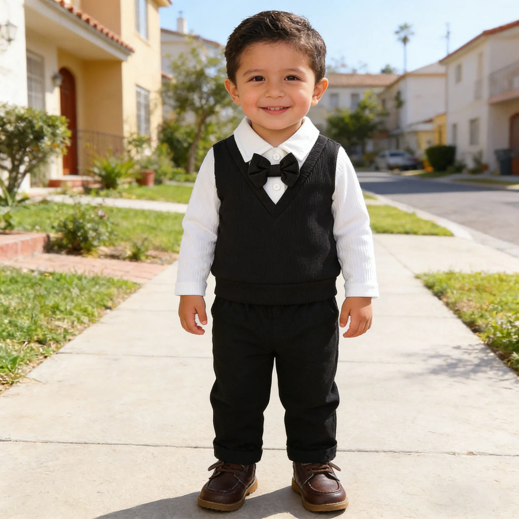 2Pcs Boy Baby Set Lapel Collar Color blocked Top and Pants Fashion Set for 0-3 Year Boy Baby Spring  Autumn Little Gentleman Set