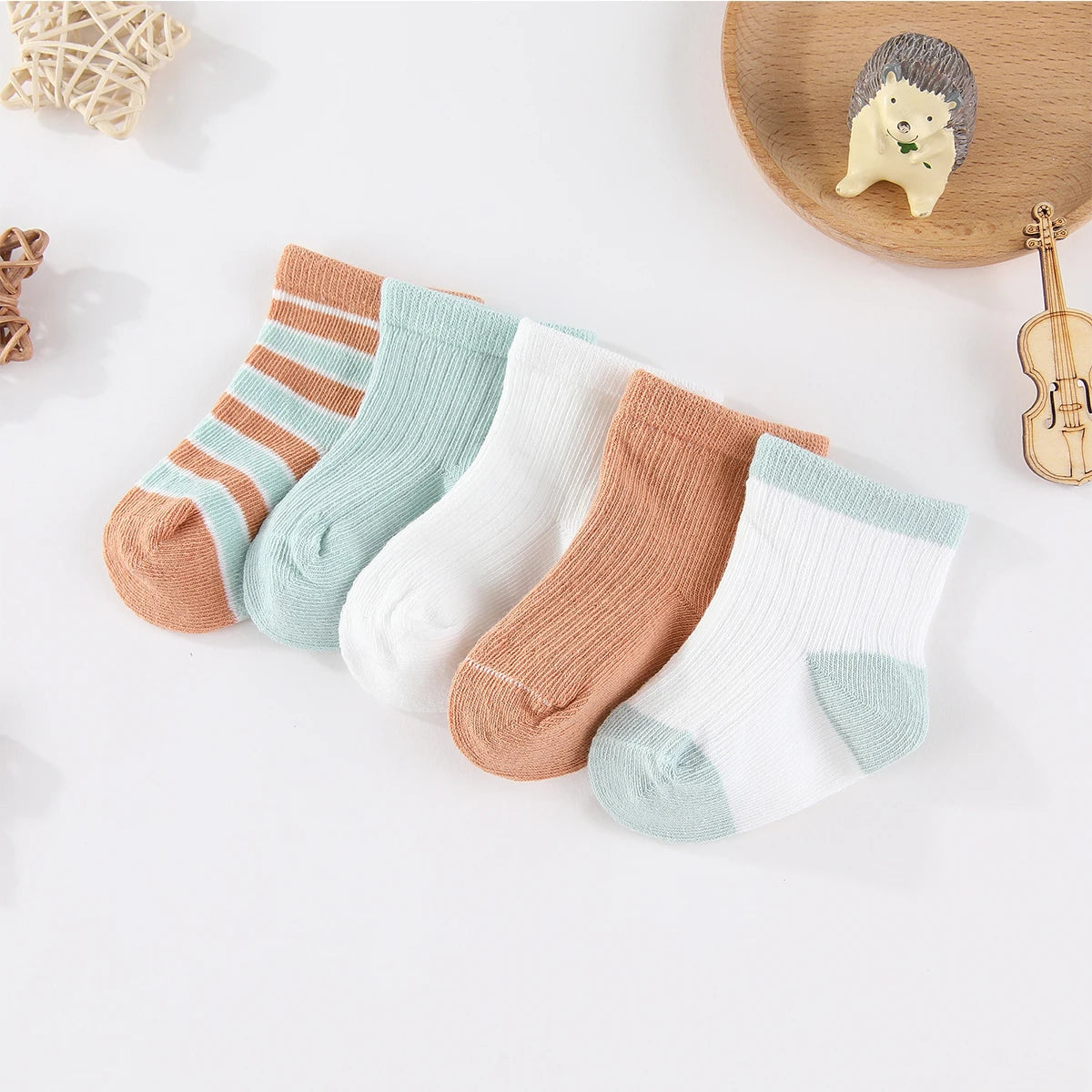 Kiddiezoom Baby Socks Keeps Feet Warm 5-Pair Set Four Seasons For Newborn 0-12 Months 100 Percent Cotton