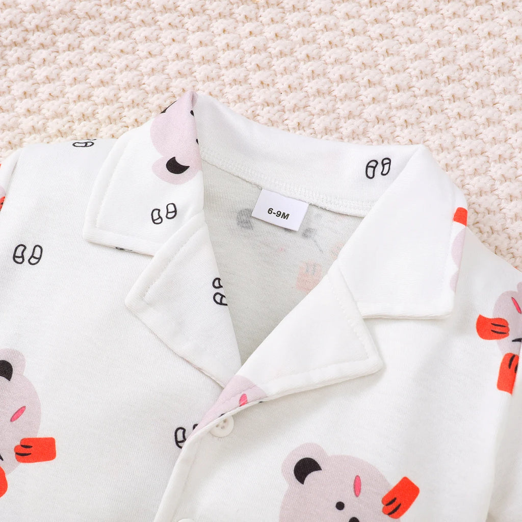 Children's Girls' Cartoon Pajamas Teddy Bear Strawberry print Short sleeved+Shorts 2Pcs/Set 0-3 Years old Cute Baby Girl Pajamas