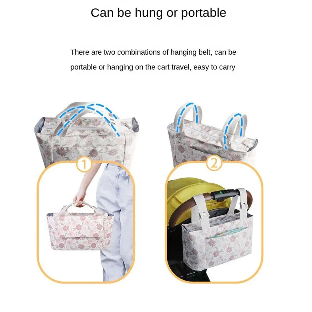 Large Capacity Baby Stroller Bag Hanging Oxford cloth Stroller Storage Hanging Bag Magnetic Button With Multiple Pockets
