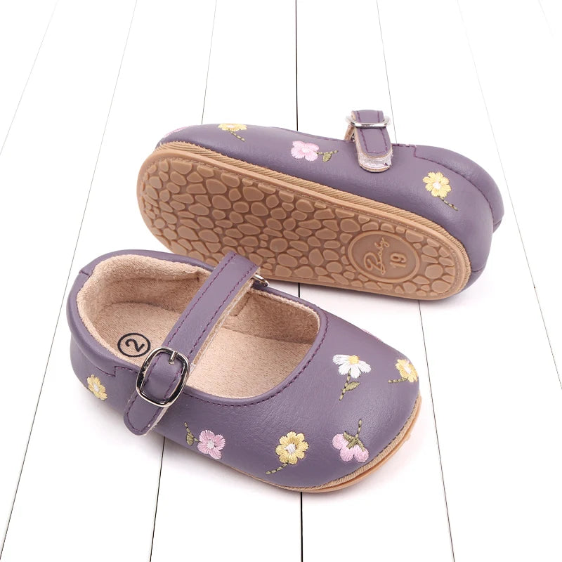 Baby Girl Princess Shoes High Quality Soft PU Embroidery Flower TPR Sole Anti-slip for Toddler Girl 0-18 Months New Fashion