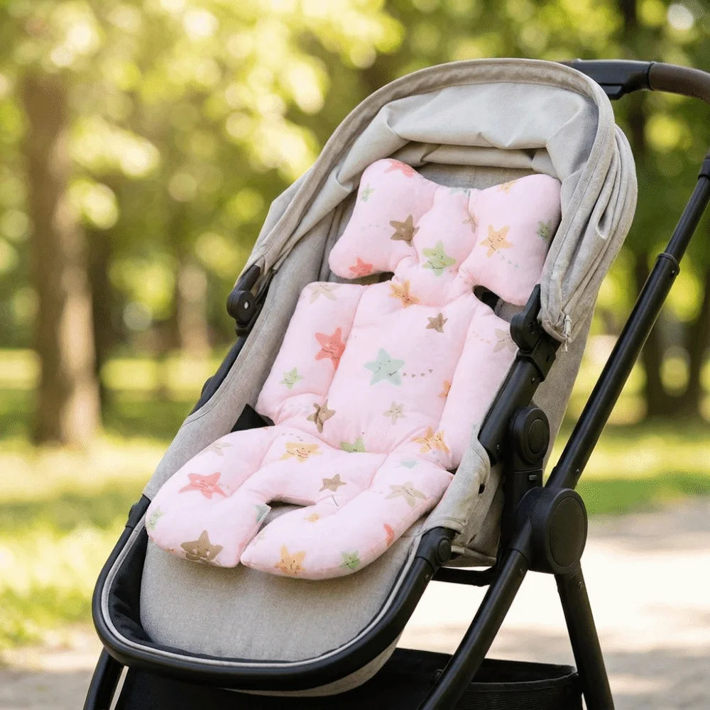 Essential Cotton Stroller Seat Cushion Soft Cartoon Pattern High Chair Liner Pad Comfortable Warm Stroller Accessories Going Out