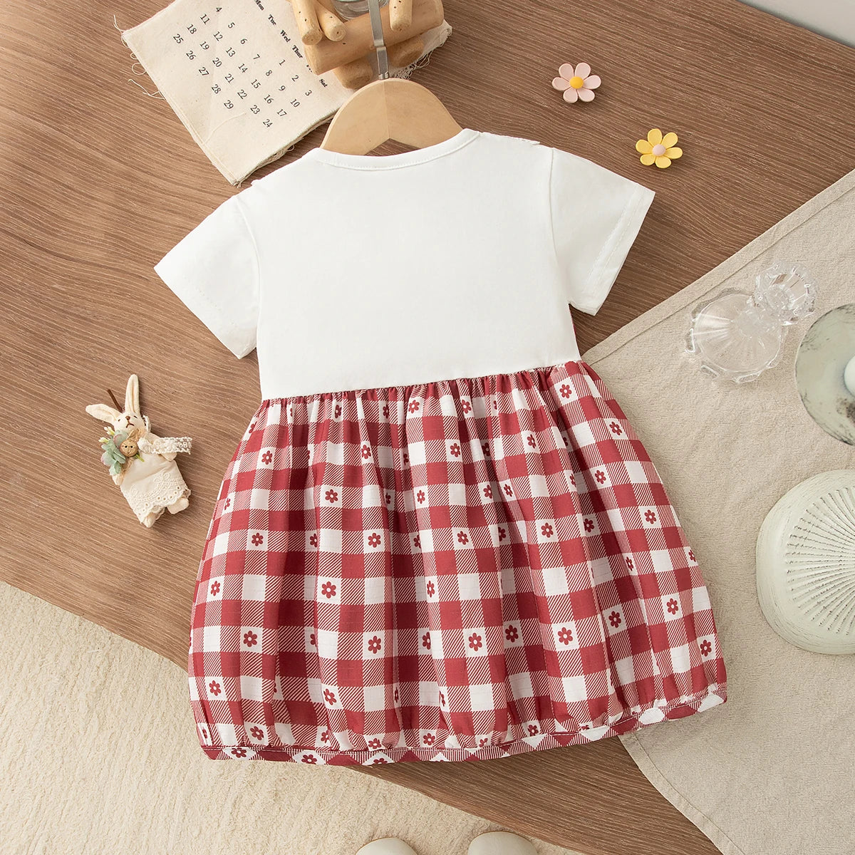 Summer New Sweet Fake Two Piece Baby Girl Dress, Cute Checkered Small Floral Children'S Clothing (3-18 Months)