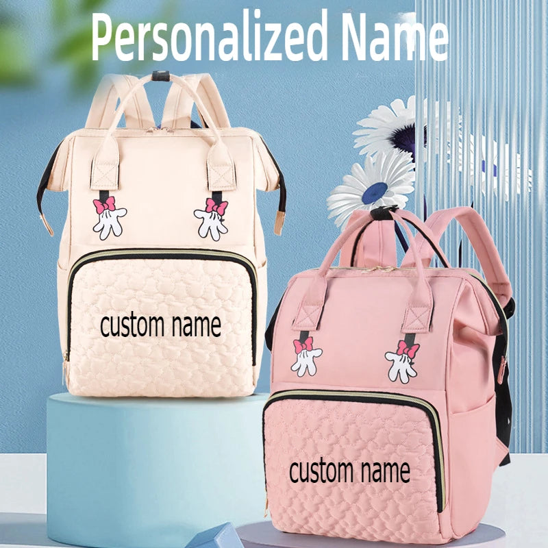 Custom Baby Name Mommy Bag Multi-functional Double Shoulder Storage Diaper Backpack for Outdoor Traveling Mom Gift