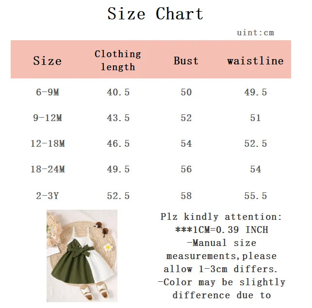 0-3 Year old Cute Baby Girl Suspender Color Blocked Lace up Dress, Toddler Baby girl Summer Casual Dress