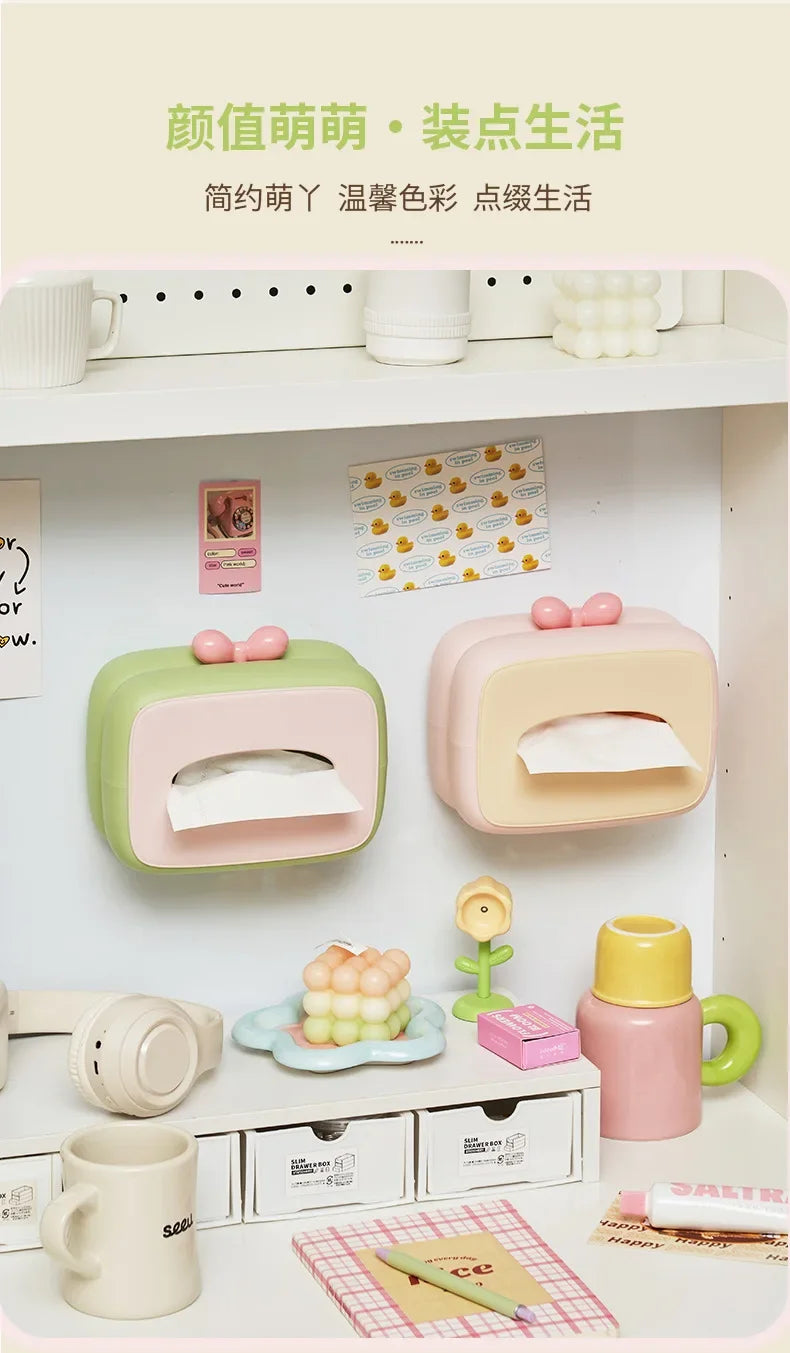 Cute spring-loaded tissue box with large capacity storage, perfect for desks and tables.