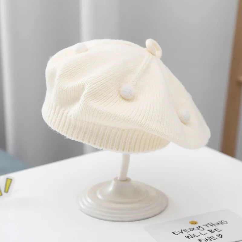 Infant Beret Wool Hat For Autumn Winter Warmth Baby Toddler Knitted Painter Style Bonnet