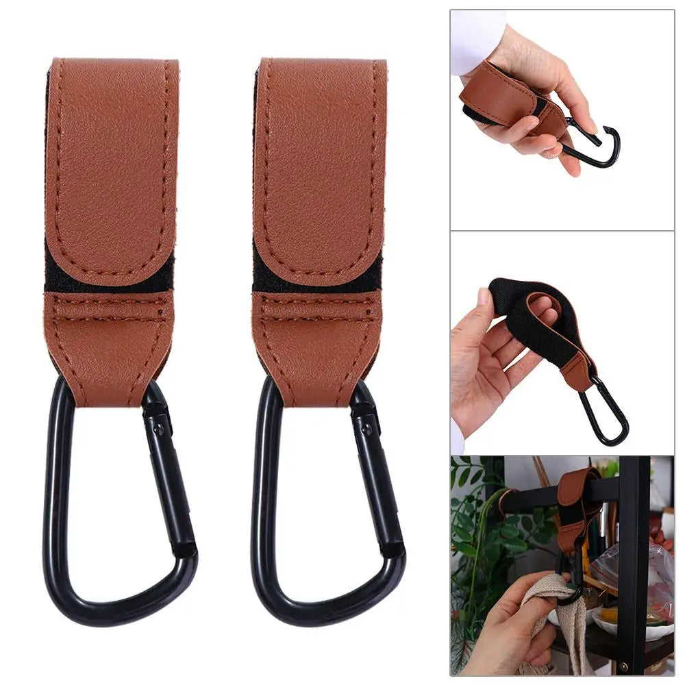 Portable Aluminum Alloy Carabiner Hanging Bags PU Leather Stroller Hooks Clips Cart Organizer Pram Hook Baby Bag Stroller Hook