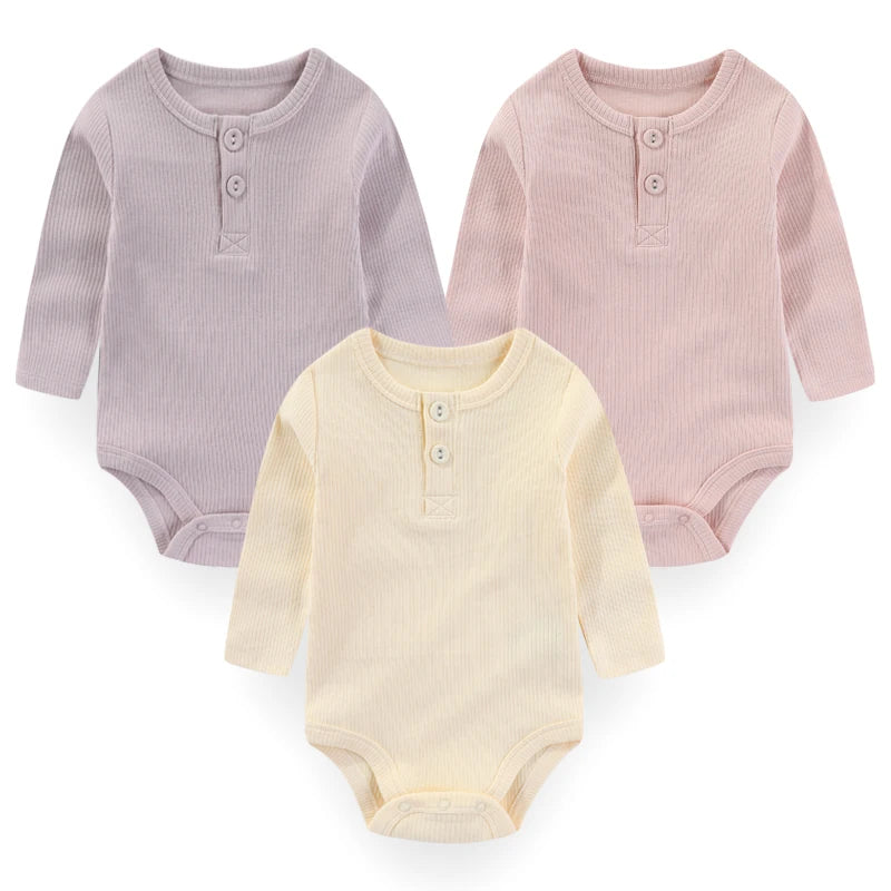 Brand 3-Piece Solid Color Baby Unisex Bodysuits Long Sleeve Newborn Rompers 0-24 Months Four Seasons Infant Clothes