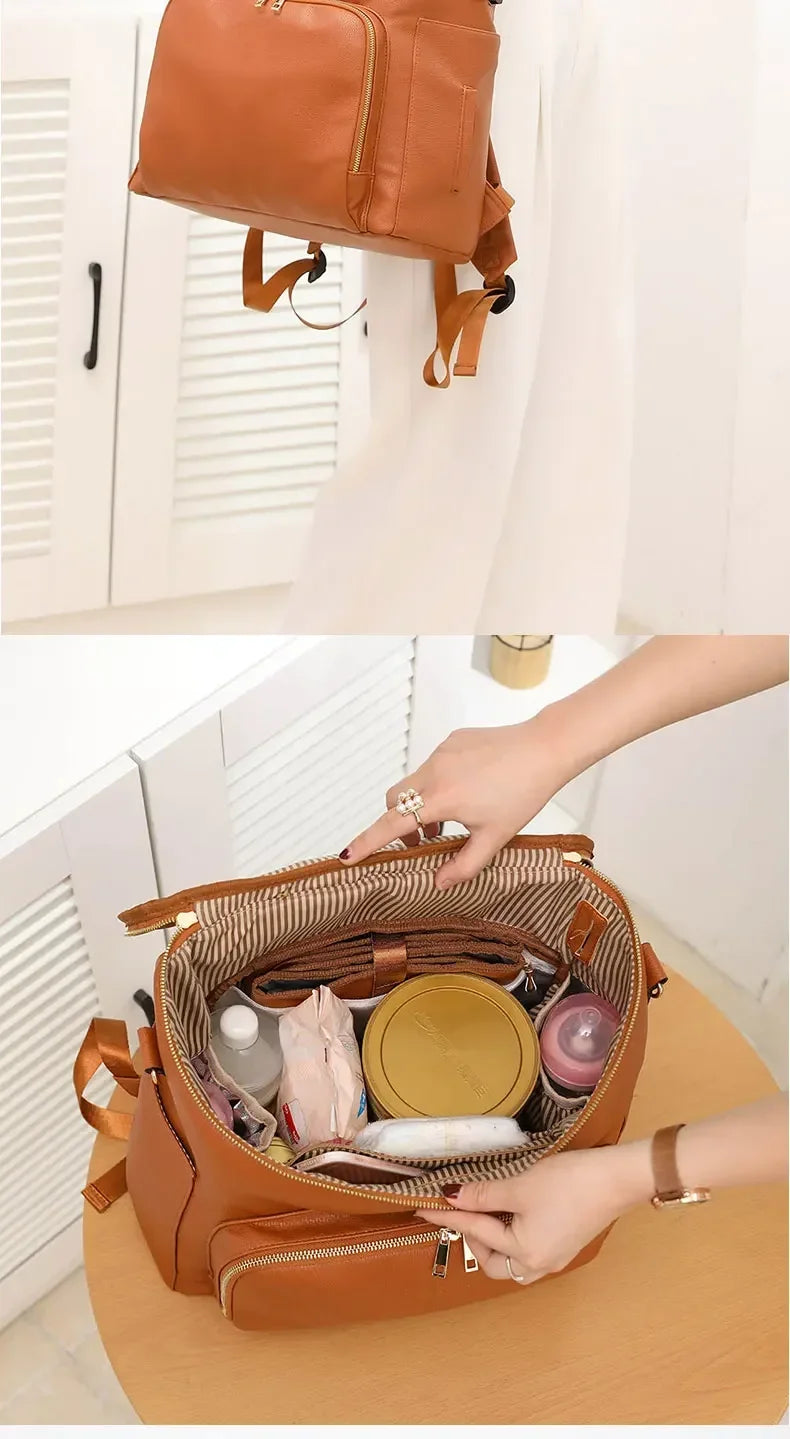 PU Leather Diaper Bag Backpack Large Capacity Travel Carry Bag Maternity Bag Stroller Organizer Nappy Changing Bags Diaper pad