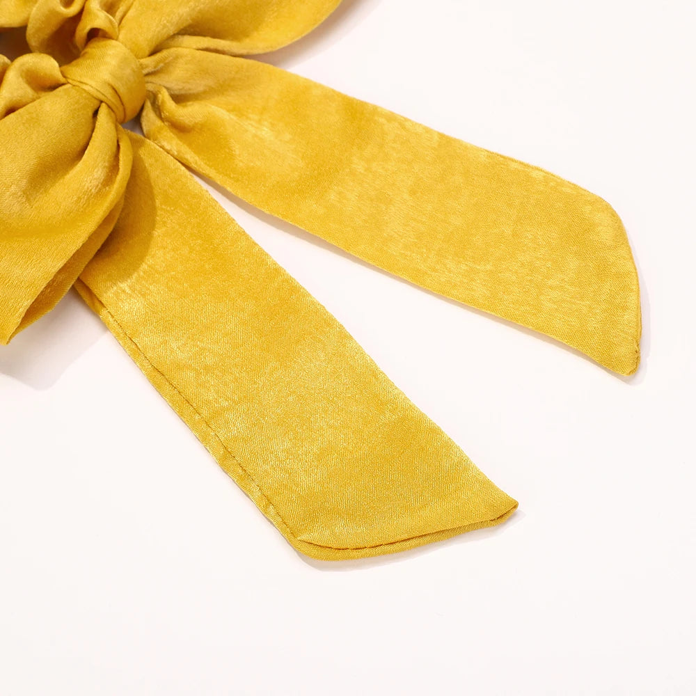 10Pcs Random Color Hair Band Elastic Bowknot Rubber Band Solid Color Headrope High Ponytail Leather Band