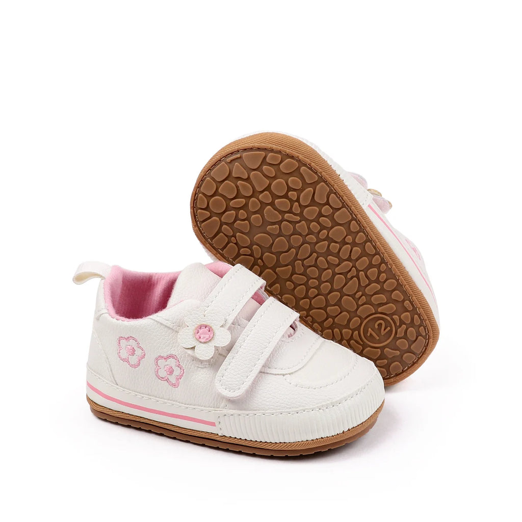 Spring and Autumn New Style Boys' and Girls' Baby Shoes Flower Pattern PU Casual Shoes 0-1 Years Old Learning Walkers Shoes