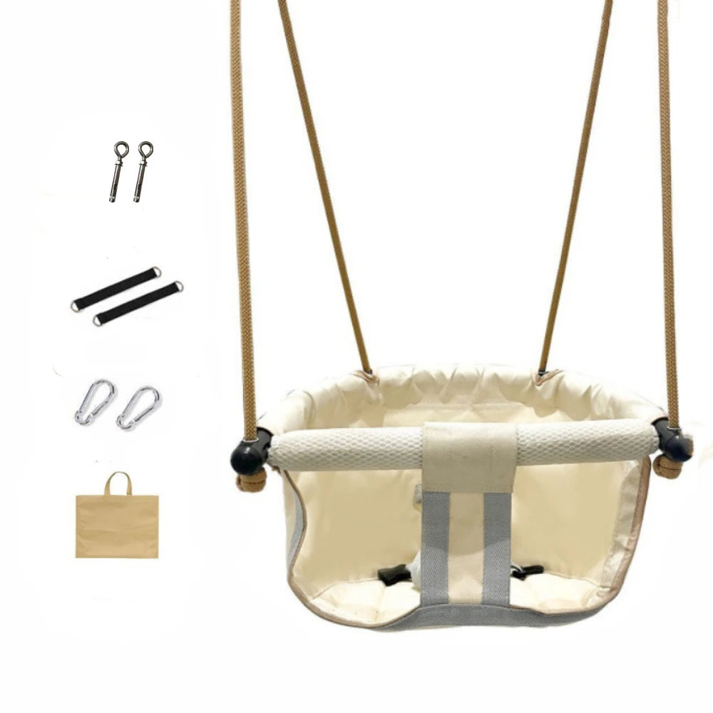 Baby Swing Foldable 360-Degree D Shaped Rocker Model 360D With Cotton-Linen Fabric For Ages 6-96 Months Up To 50 Kg