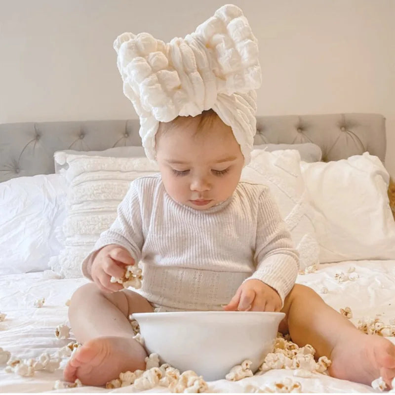 Bubble Print Beanie for Baby Girls Big Bowknot Turban Hat kids Indian Cap Cotton Beanies Infant Popcorn Hats Newborn Headwear