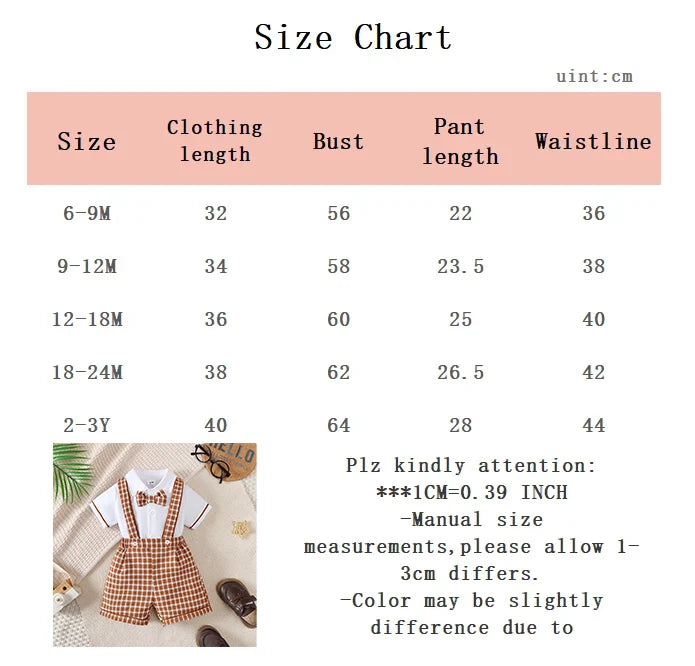 Baby boy small gentleman's Set Lapel checkered tie shirt overalls Fashionable Set 0-3 Year old Toddler Birthday Party costume