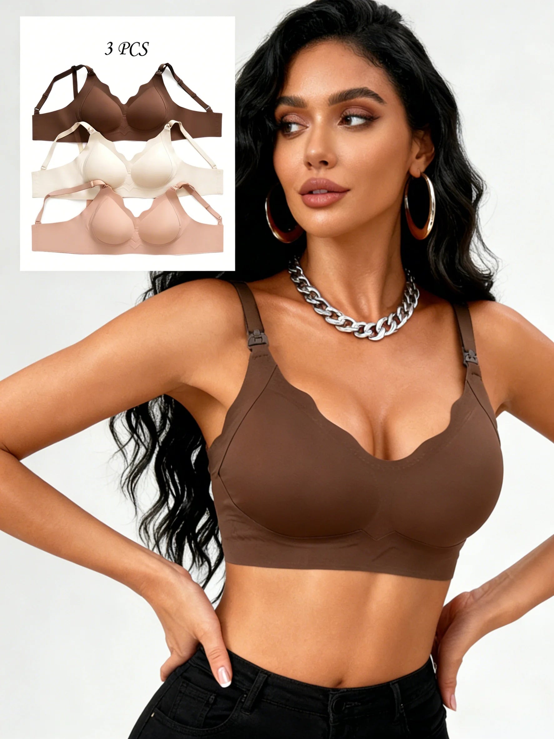 3 Pcs New Style Nursing Bra With a Chest Opening And Comfortable Button Closure, Suitable For Breastfeeding During Pregnancy