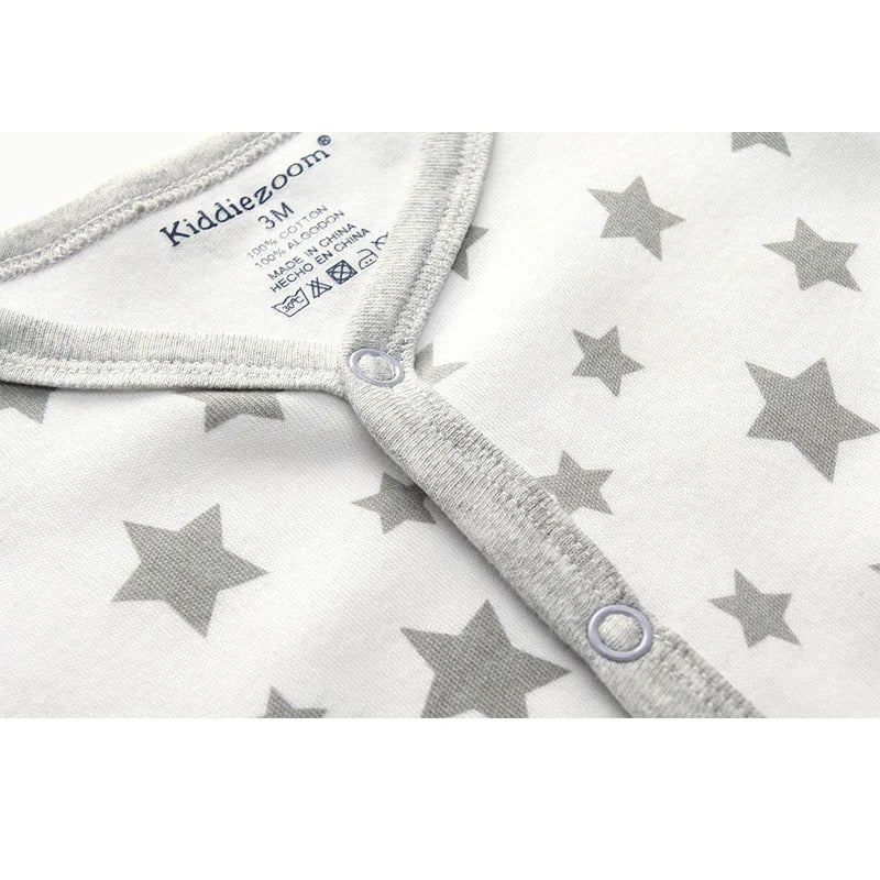 Kiddiezoom Fashion Grey Star Print Unisex Long Sleeve Baby Boy Girl Rompers Soft 100%Cotton Newborn Jumpsuits Infants Clothing