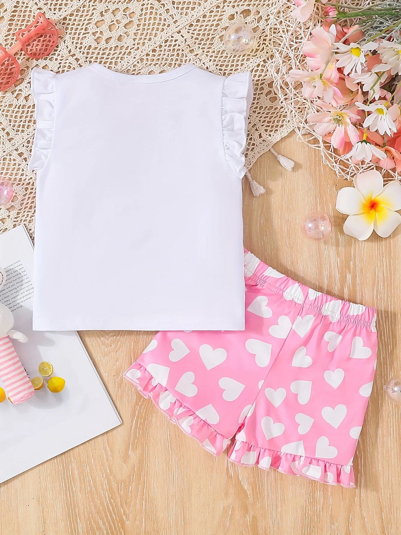 2Pcs Baby Girl Cute Kitten Top +love Printed Shorts Set 0-3 Year Old Toddlers Summer Casual Style Clothing for Little girls