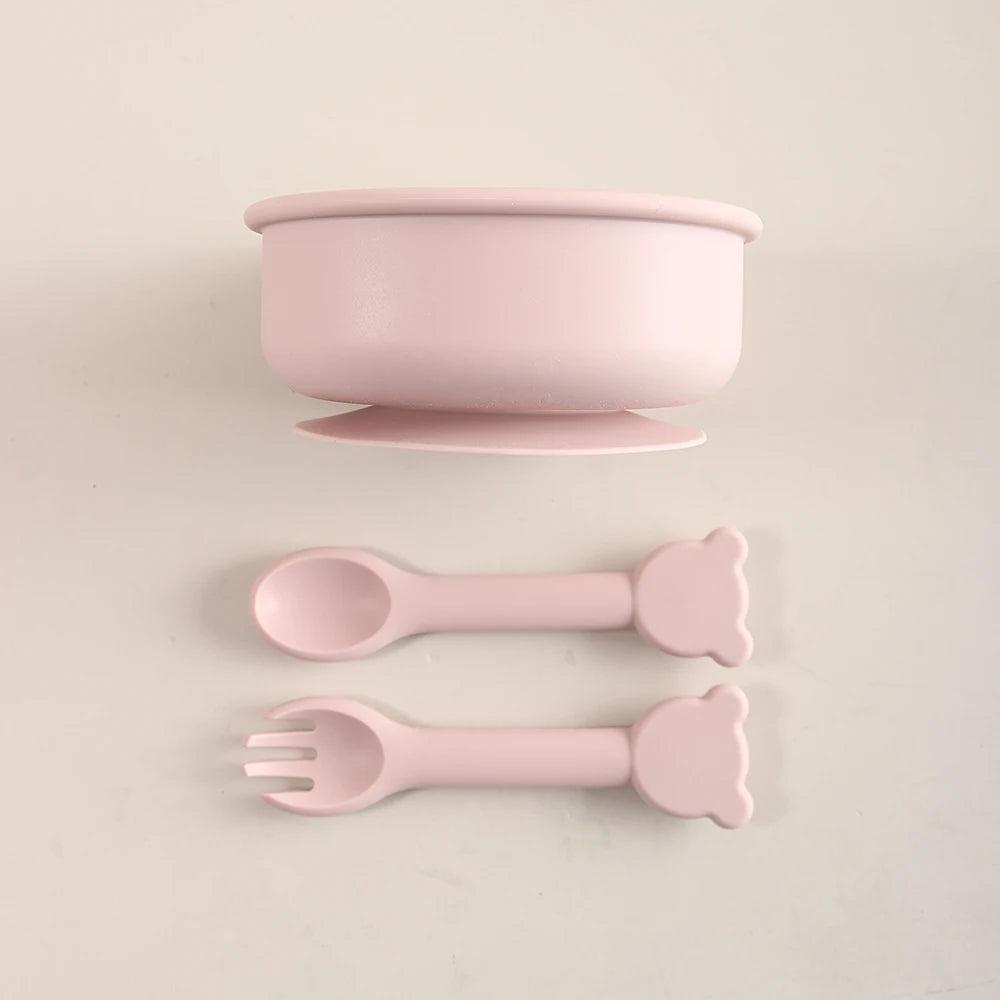 Personalized Baby Silicone Bowl with Name – 300ml Bear Suction Bowl with Spoon & Fork