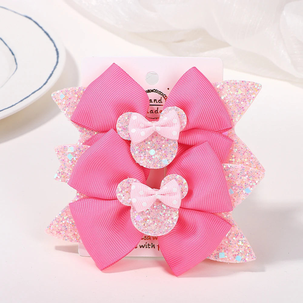 3.9 Inch Big Bows Hair Clips For Little Girls Cartoon Polka Dot Headdresses Set 2Pcs Lot