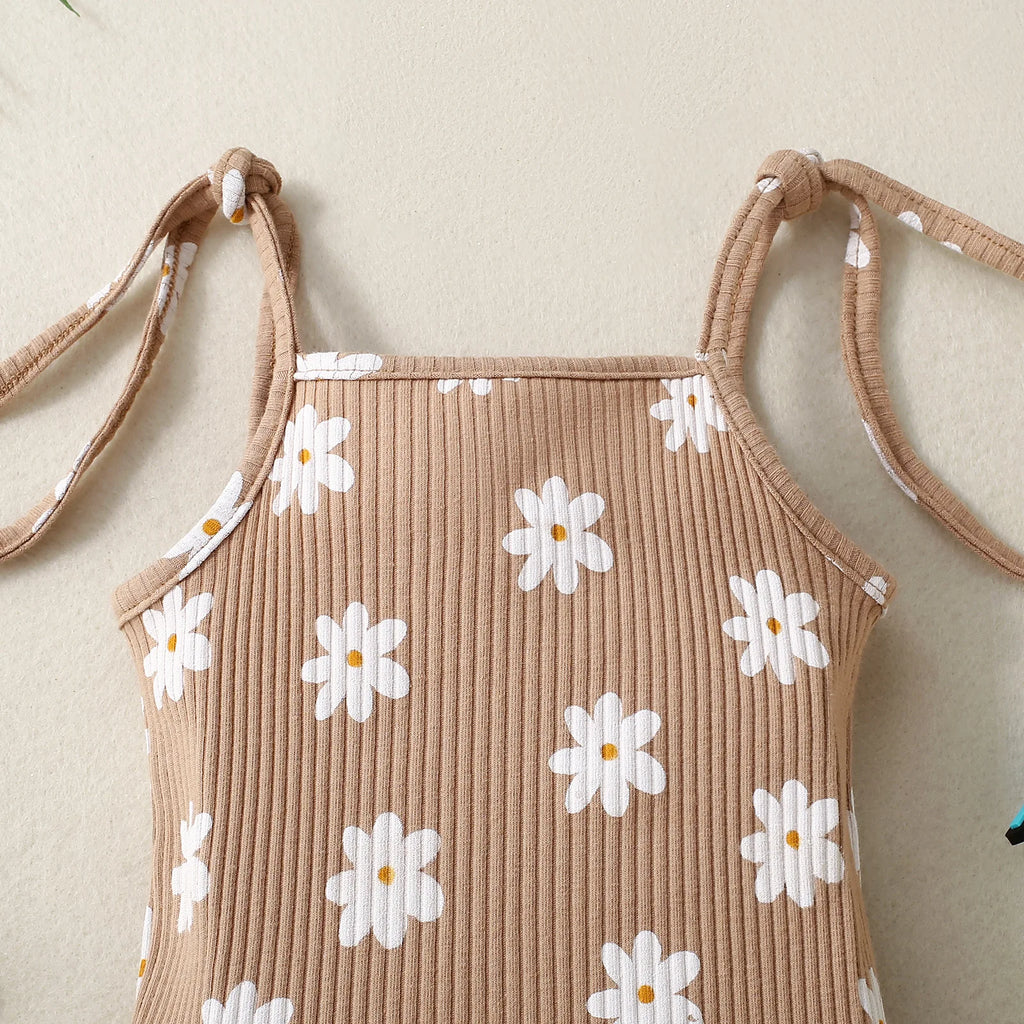 2PCS Summer Girl Crawling clothes Short Sleeve Cotton Short Sleeve  Round Necked Striped Clothes with Flower Printing Headband