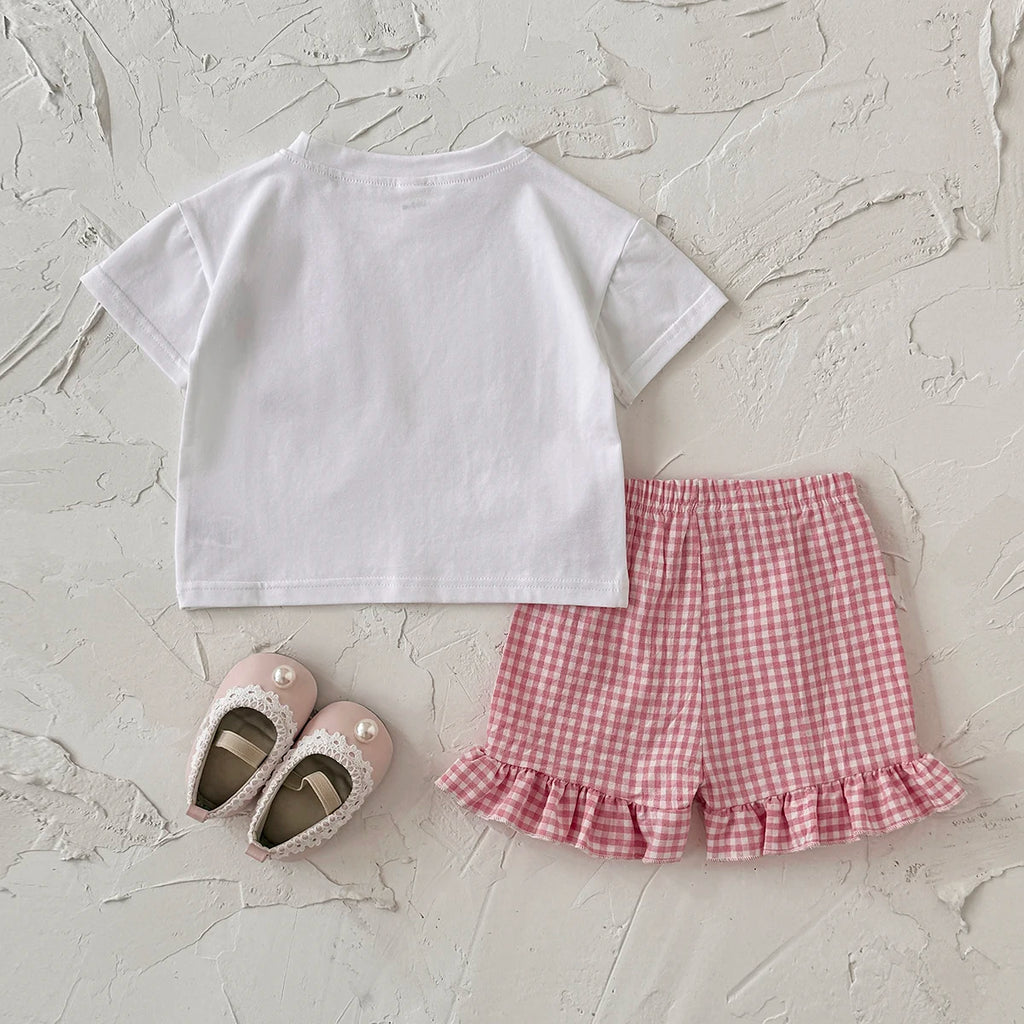 0-3Y Toddler Infant Kid Baby Girl Clothes Sets Soft Short Sleeve T-Shirt Heart Shaped Sticker Tops Striped Shorts