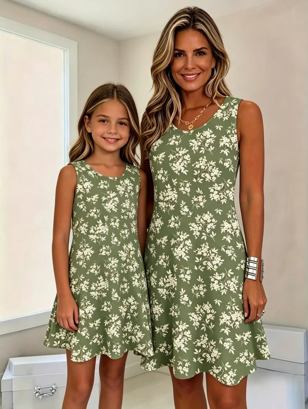 Women's Sleeveless Dress Bohemian-Style Print Casual Beach Parent-Child Outfit Loose Round-Neck Ethnic Rustic Style Girl Clothes