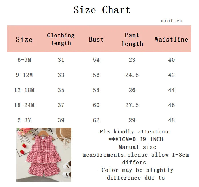 0-3 Year Girl's Summer set with checkered small bow top and pants 2Pcs/Set for Toddler Baby girl'r Fashion Set and Baby clothing