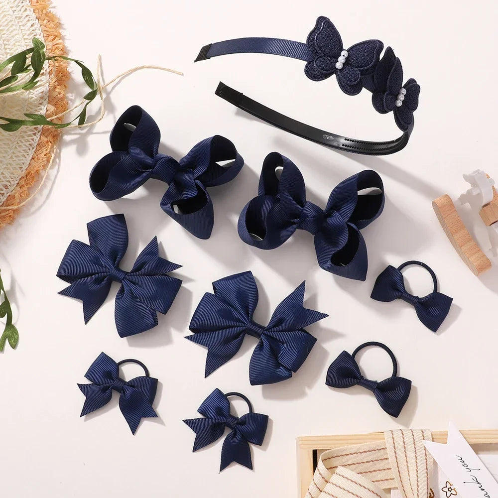 9Pcs Girls Hair Accessories Set Ribbon Bows Bowknot Hairbands Headband Lovely Cheer Hairwear for Kids Boutique Children