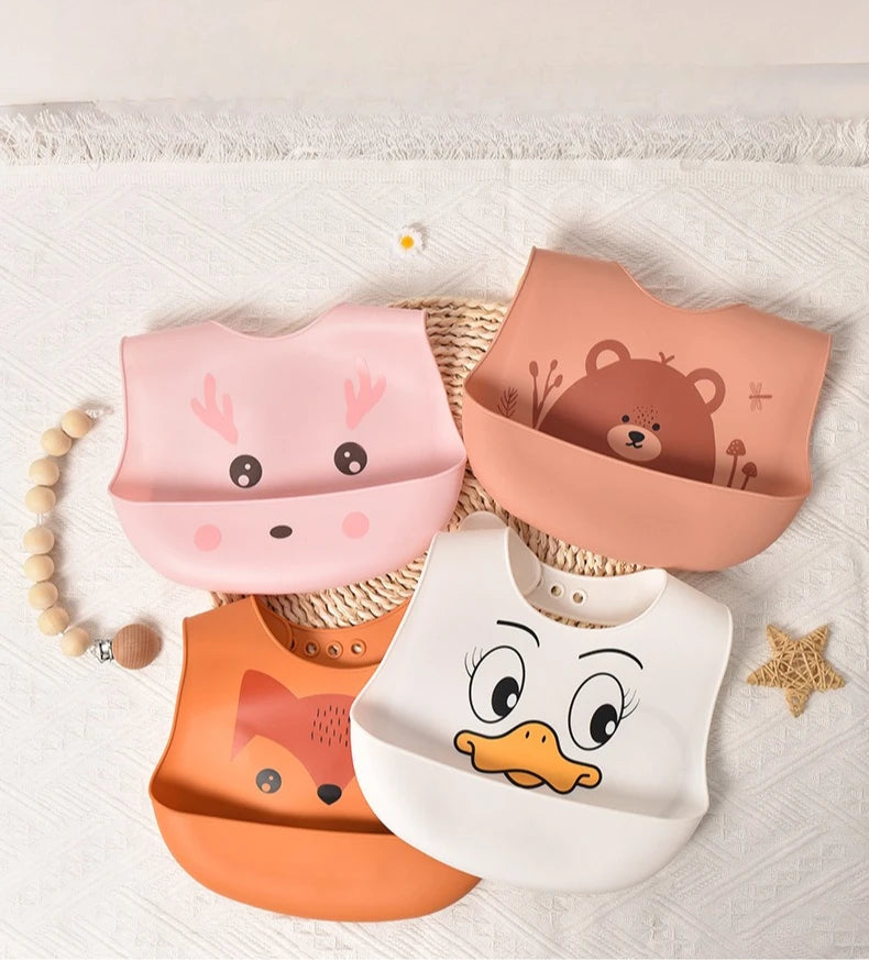 Hot Soft Silicone Baby Feeding Bibs Waterproof Antibacterial Toddler Kids Large Pocket Bibs baby accessories