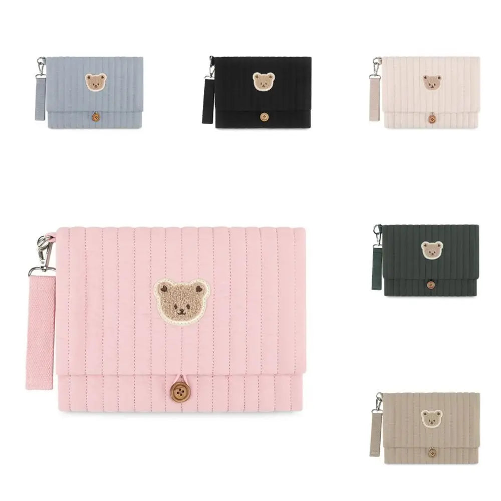 Cute Baby Hanging Diaper Bag Multi-Compartment Cotton Foldable Storage Pouch with Wipe Holder Detachable Strap