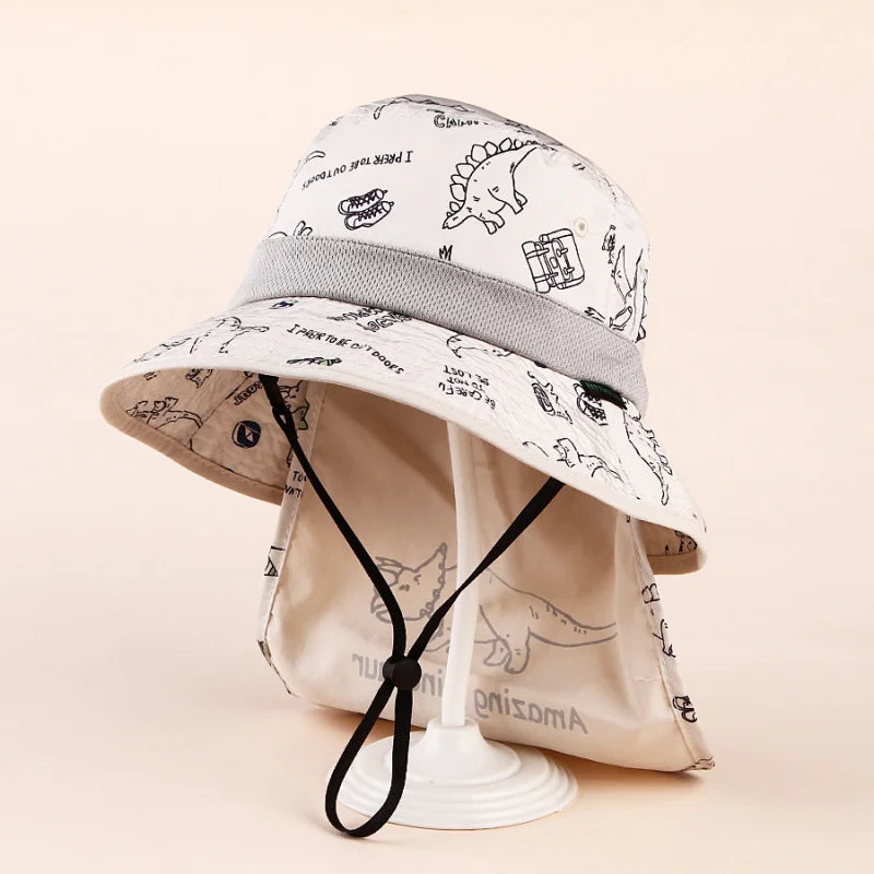 Spring and Summer New Printed Dinosaur Children's Size-Coded Sunshade Fisherman HatINSForeign Trade Sun Hat UV Protection Thin