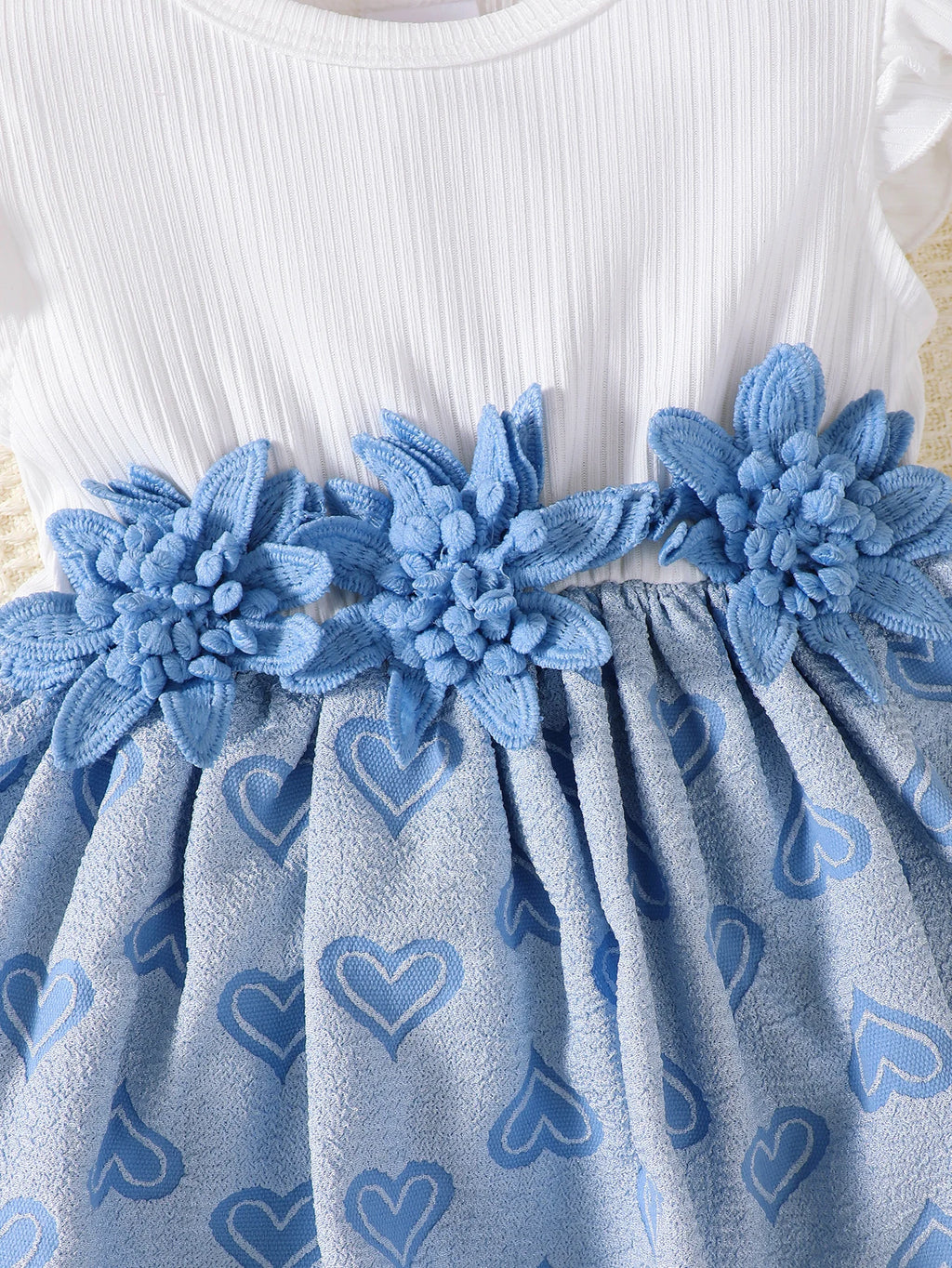 Baby Girl dress Round neck Flying sleeves Heart print Dress+Bow for 0-18 Months Summer Baby girl Fashion Sweet Princess Dress