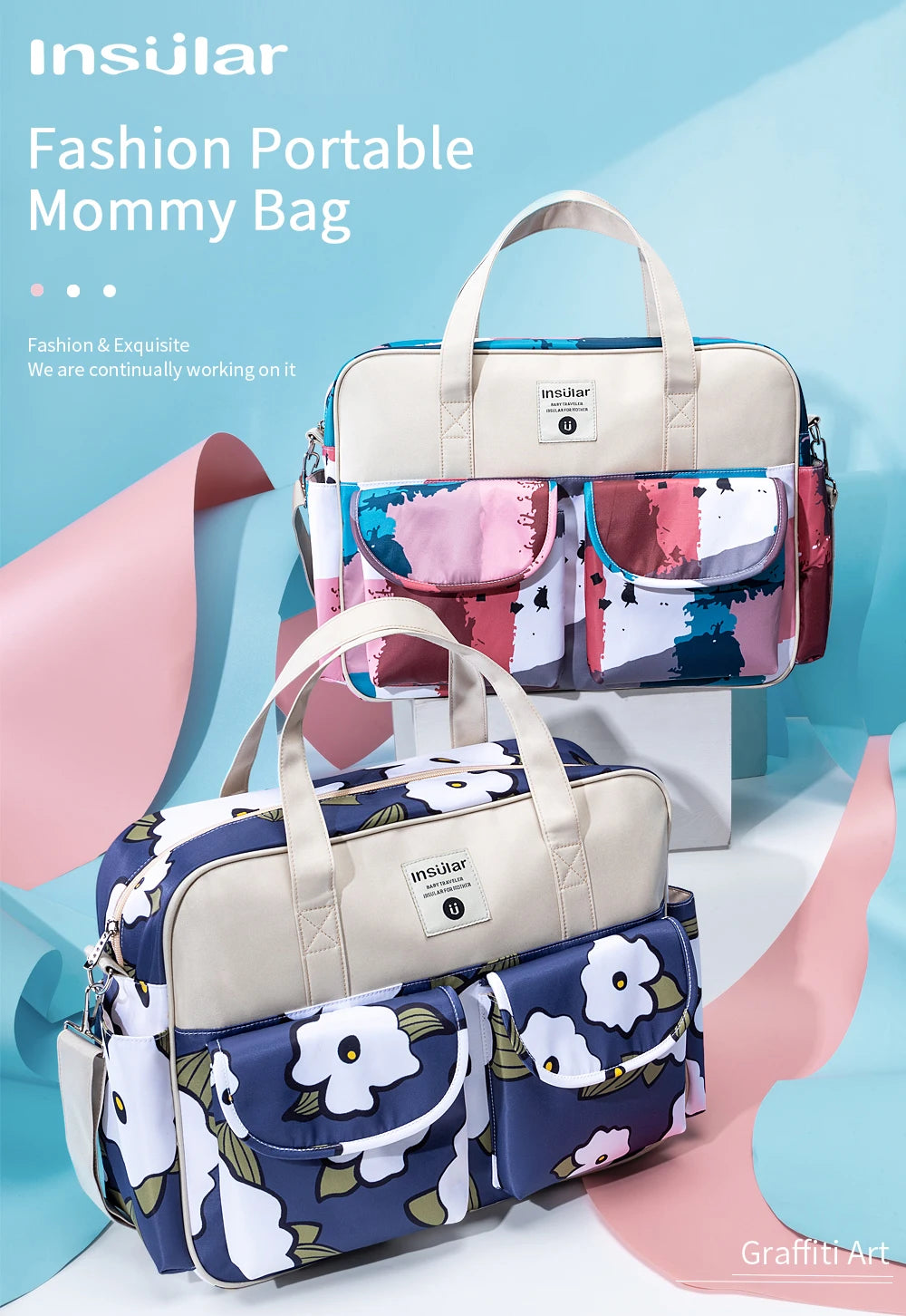 Insular Baby Diaper Bags Large Capacity Mommy Travel Shoulder Bag Waterproof Baby Nappy Bag Portable Stroller Bag For Baby Care