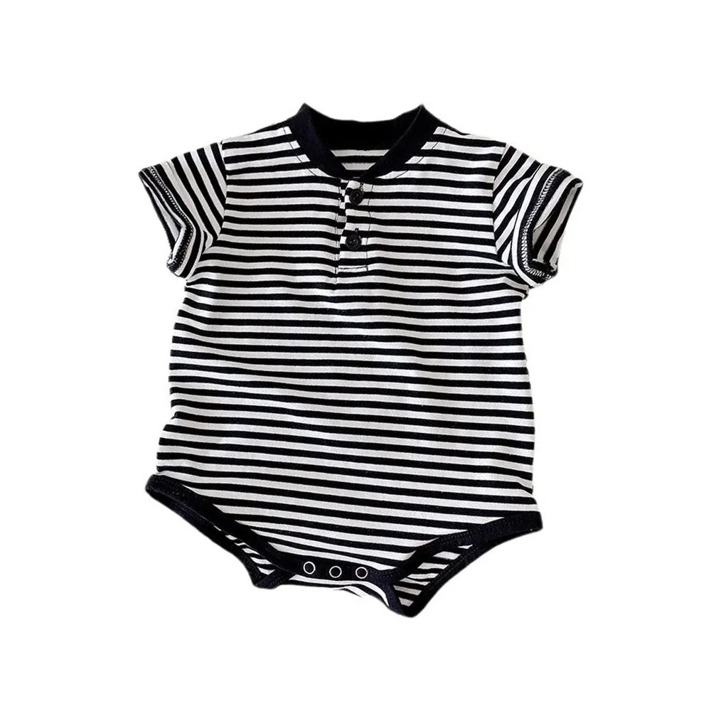 Somenie Unisex Baby Outing Triangular Bodysuit  Boys' Fashion Striped Short-Sleeve Outing Romper Girls' Cute Homewear Onesie