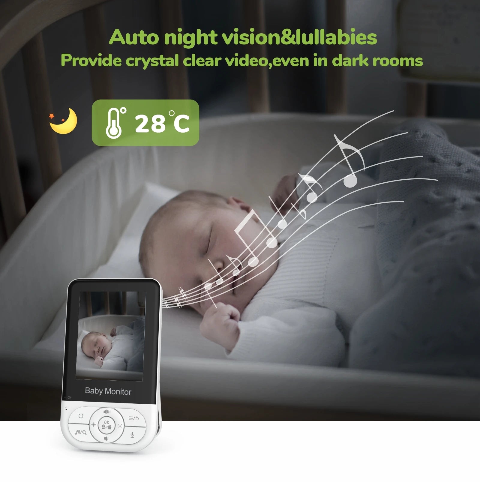 2.8inch 720P Baby Monitor with Camera  2.4G NO WIFI 30 Hours Two-way Communication Night Vision Video Baby Monitor