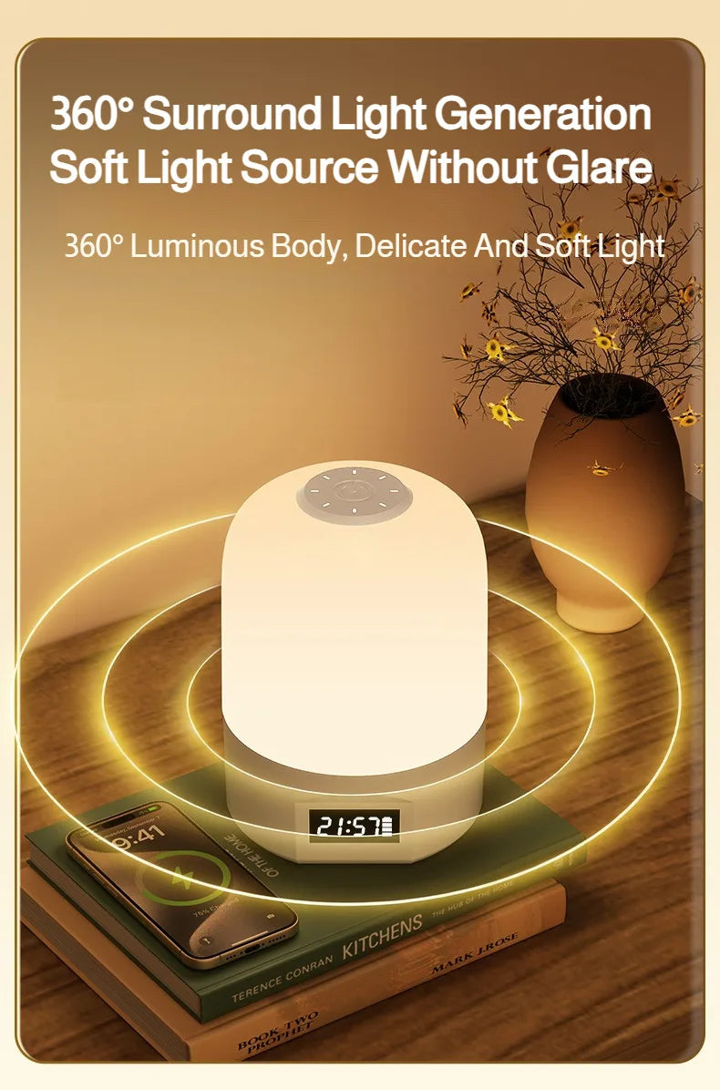 LED Bedside Lamp with Clock Display Touch Control Dimmable Night Light USB Rechargeable for Bedroom Baby Feeding