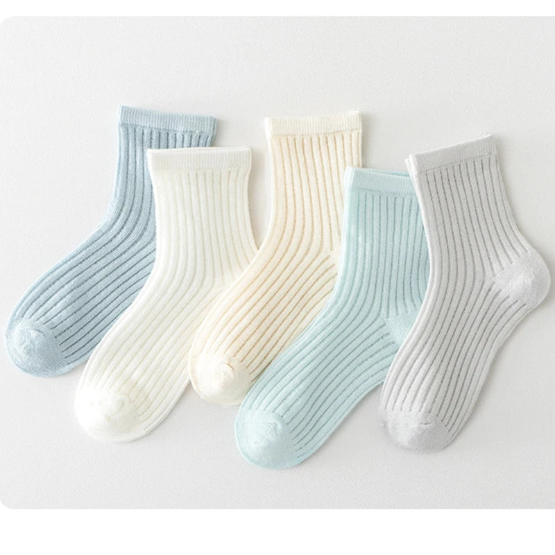 5 Pairs Cotton Childrens Mesh Socks Soft Thin Spring Summer Sock Kids Baby Solid Color Sock Boys Girls Breathable Casual Sockens