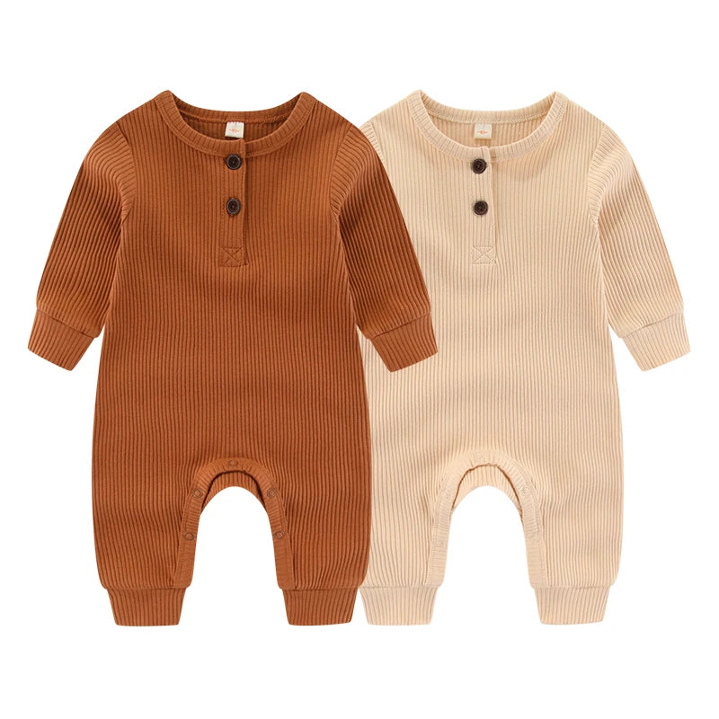 2-Piece Unisex Long Sleeve Baby Rompers Cotton Soft Infants Outfit Set For Everyday Wear