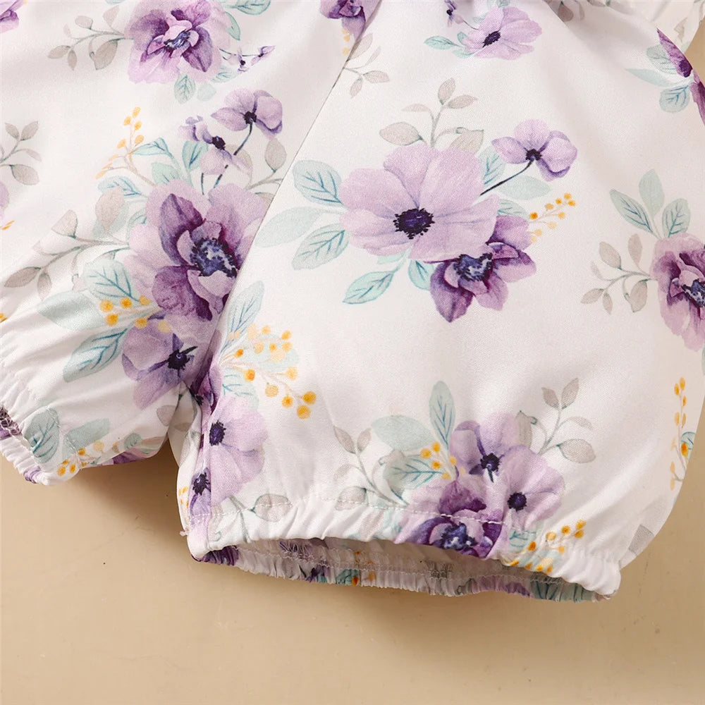 3pcs Baby girl Ruffle edge pit stripe Short sleeved Bodysuit+Elastic Printed Shorts+Bow Headband 0-18 Months Baby Summer Set
