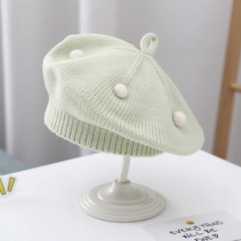 Infant Beret Wool Hat For Autumn Winter Warmth Baby Toddler Knitted Painter Style Bonnet