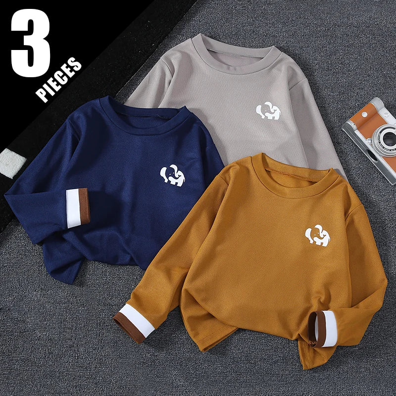 1/3 Piece Autumn And Winter Children's Solid Color Small Logo Fashionable Long Sleeved T-shirt Boys And Girls Round Neck Shirt