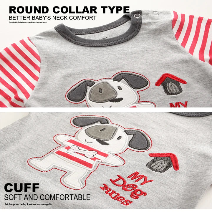 Kiddiezoom Fashion Red Puppy Print Unisex long Sleeve Causal Baby Boy Girl Rompers Soft 100%Cotton Newborn Jumpsuits Clothing
