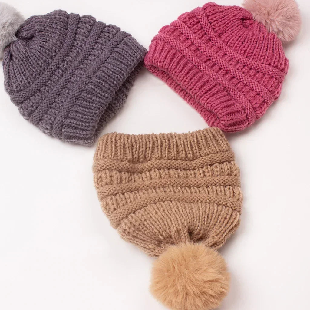 Baby Solid Color Knitted Pullover Hat Children's Ball Warm Hat Autumn and Winter Boys and Girls Cute and Comfortable Knitted Hat