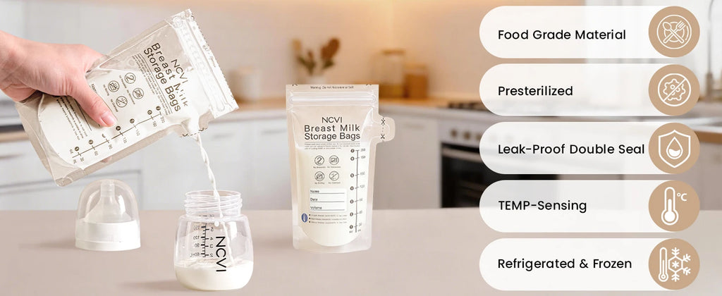 NCVI Breastmilk Storage Bags, 200ml Milk Freezer Bags for Breastfeeding,Preservation Bag, Temp-Sensing,Doubled-Sealed,BPA Free